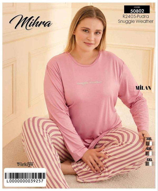 Mihra 50802 Kadın Battal Milan O Yaka Pijama Takımı - Image 1