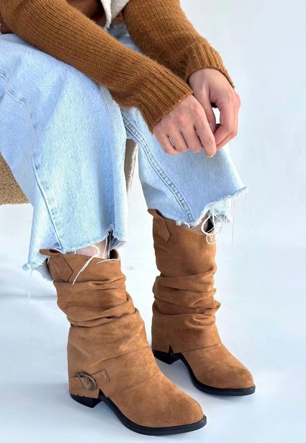 BİÇOMİ Canty Taba Süet Körüklü Topuklu Çizme - Image 1