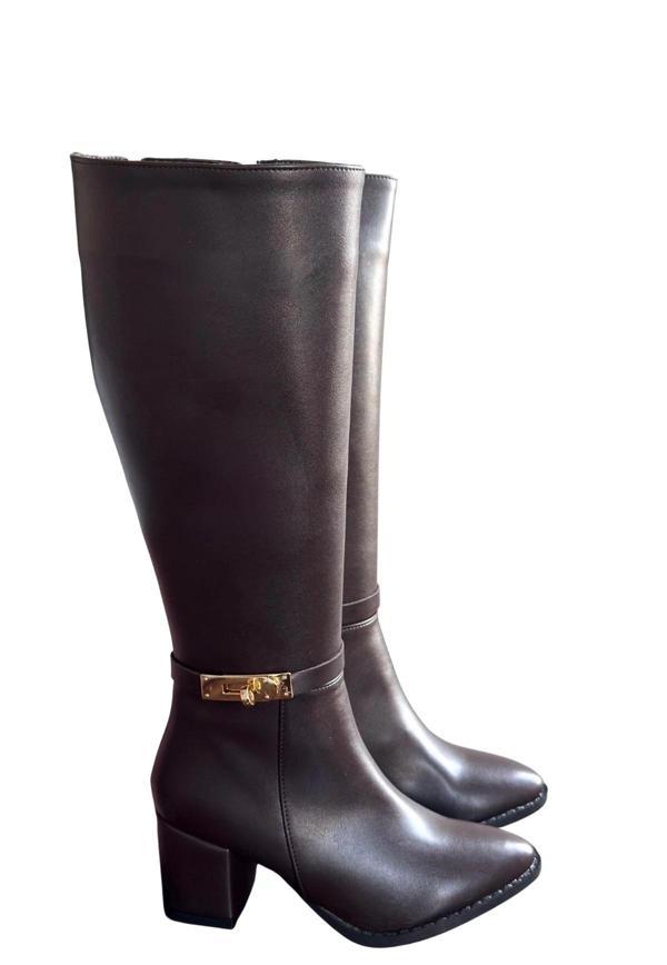 BİÇOMİ Jeoli Kahverengi Cilt Topuklu Çizme - Image 1