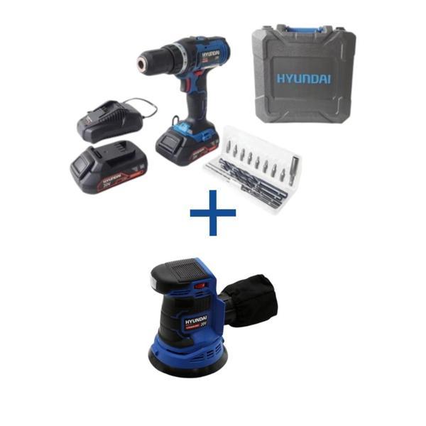 Hyundai HSO202 Akülü Zımpara 20V (Aküsüz) + HPA202 20V Li-ion Vidalama Çift Akülü Set - Image 1