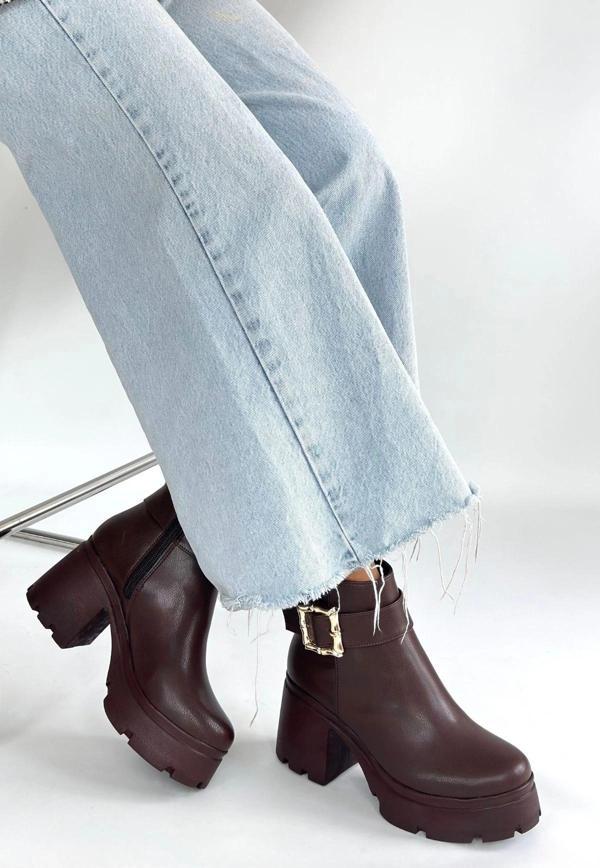 BİÇOMİ Pinma Kahverengi Cilt Topuklu Bot - Image 1