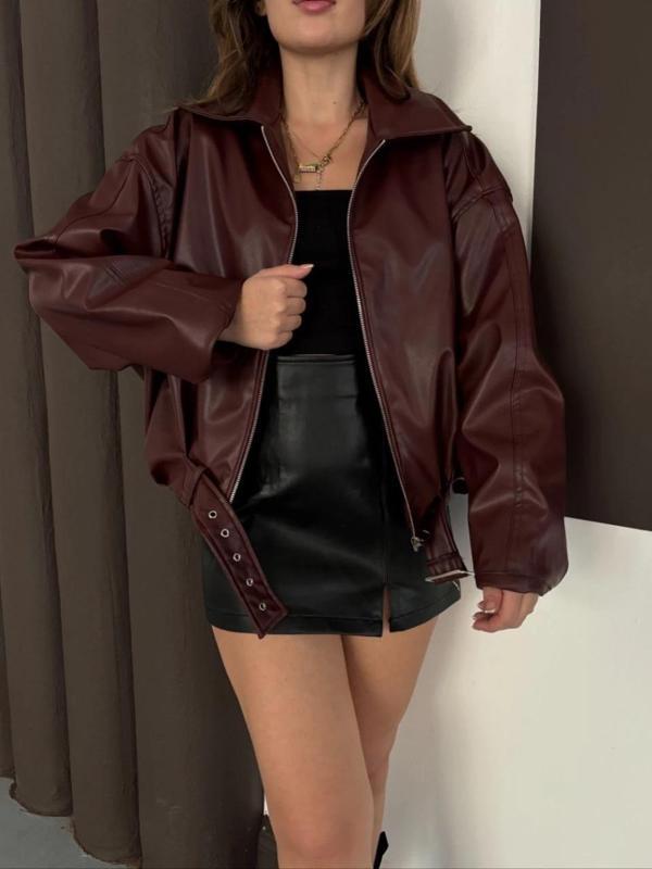 BİÇOMİ Astarlı kemerli pb deri ceket bordo onst - Image 1