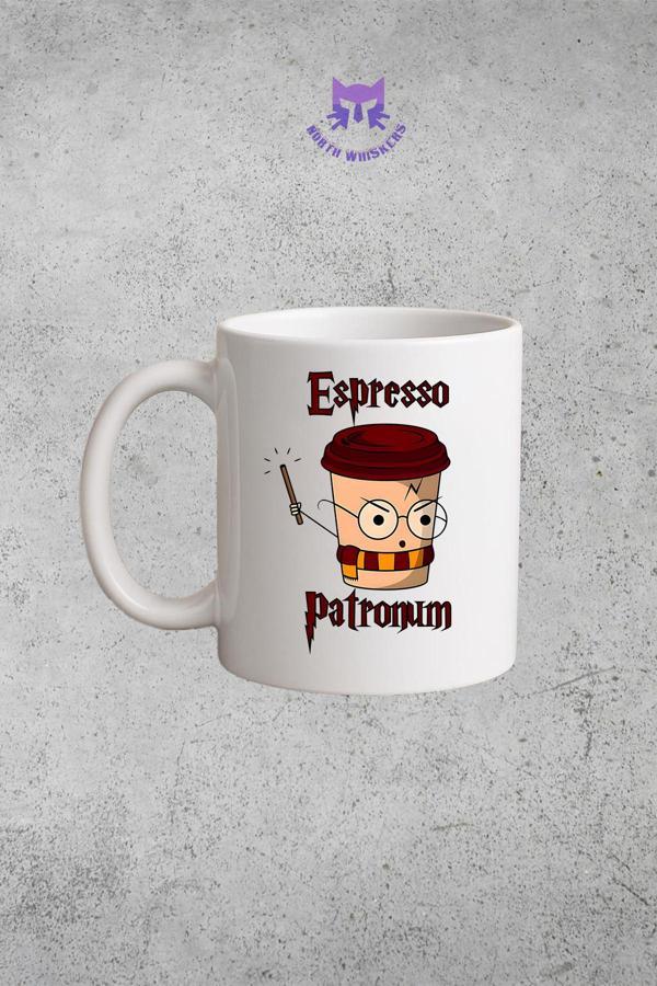 North Whiskers Espresso Patronum Harry Potter Temalı Çift Baskılı Kupa Bardak - Image 1