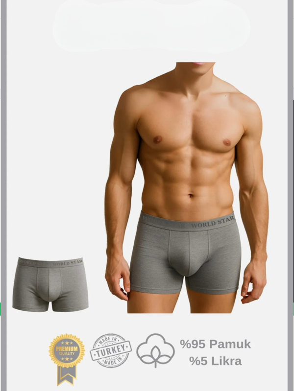 Pamuklu Düz Gri Renk Erkek Boxer - Image 1