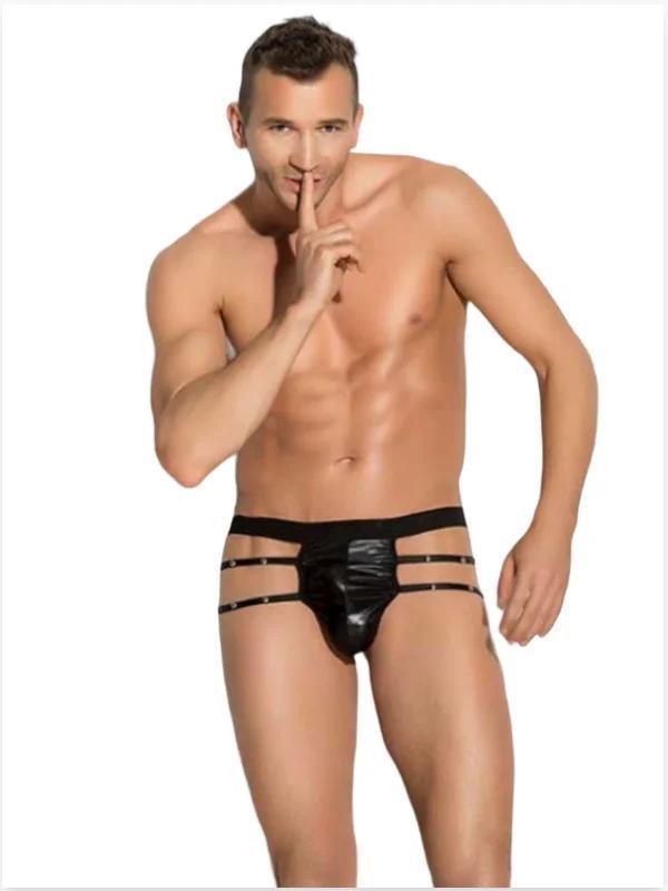 Fantezi Erkek Siyah Seksi Metalli Tanga - String - Image 1