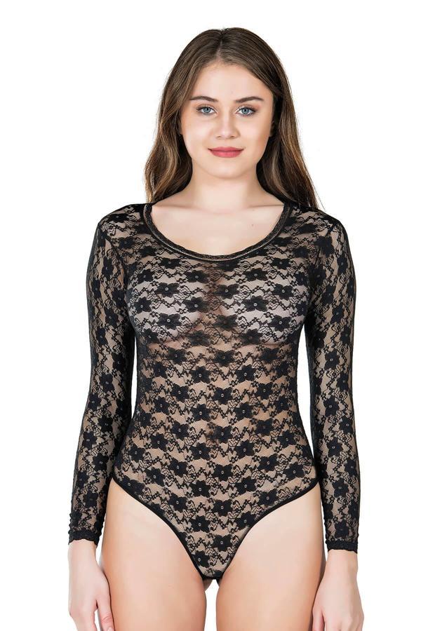 Bisiklet Yaka Dantelli Çıtçıtlı Kadın Body 327 - Image 1
