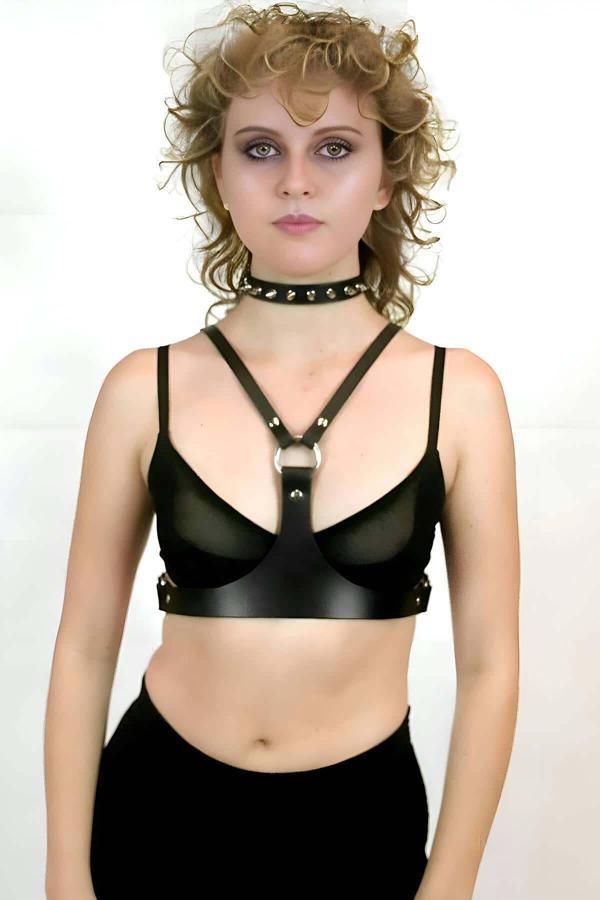 Şık Deri Göğüs Kemer Ve Çivili Tasma - Brf1299 - Image 1