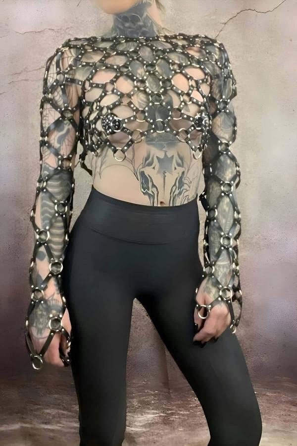 Çapraz Tasarım Uzun Kollu Deri Crop Bağlamalı Büstiyer Harness- Brf1076 - Image 1