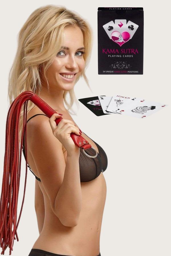 Sexy Görselli Oyun Kartı Kama Sutra Kırmızı Kırbaç Set - Image 1