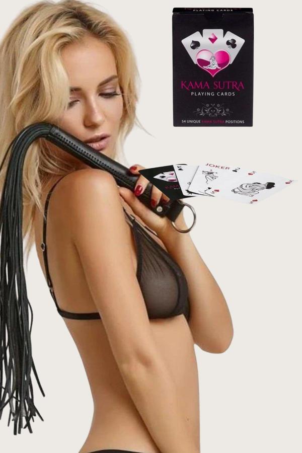 Sexy Görselli Oyun Kartı Kama Sutra Siyah Kırbaç Set - Image 1