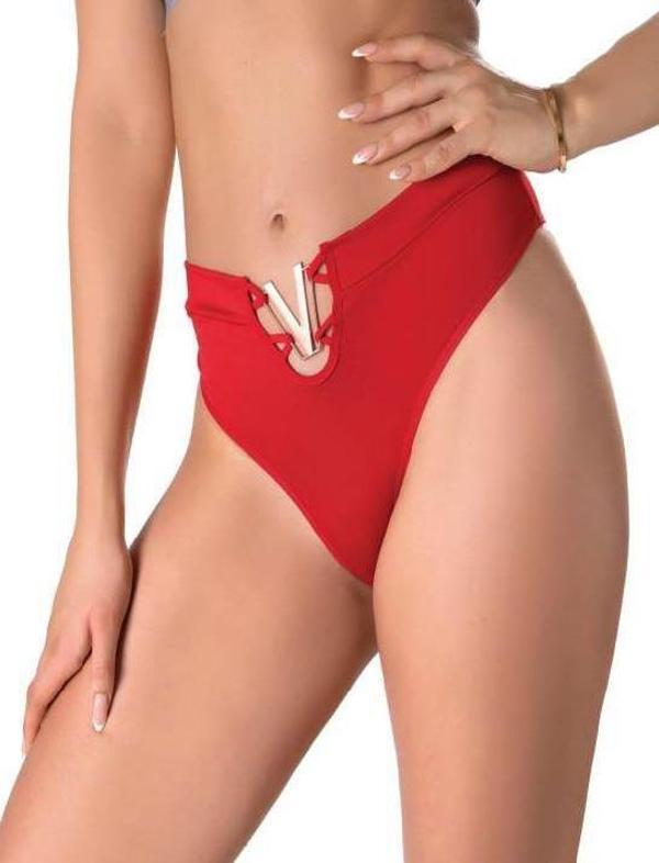 V Metal Aksesuarlı Fantezi Kırmızı String Tanga - Image 1