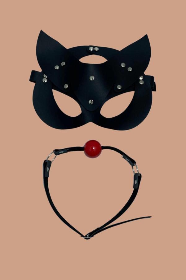 Siyah Deri Maske Ve Ağız Topu Herness Aksesuar - Image 1