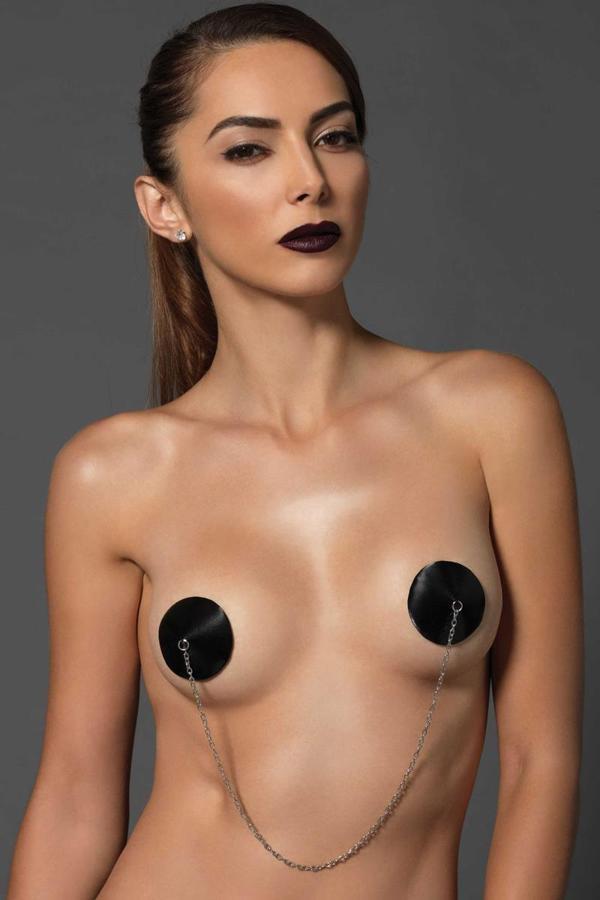 Siyah Özel Tasarım Zincir Detaylı Fantezi Göğüs Ucu Kapatıcı - Image 1