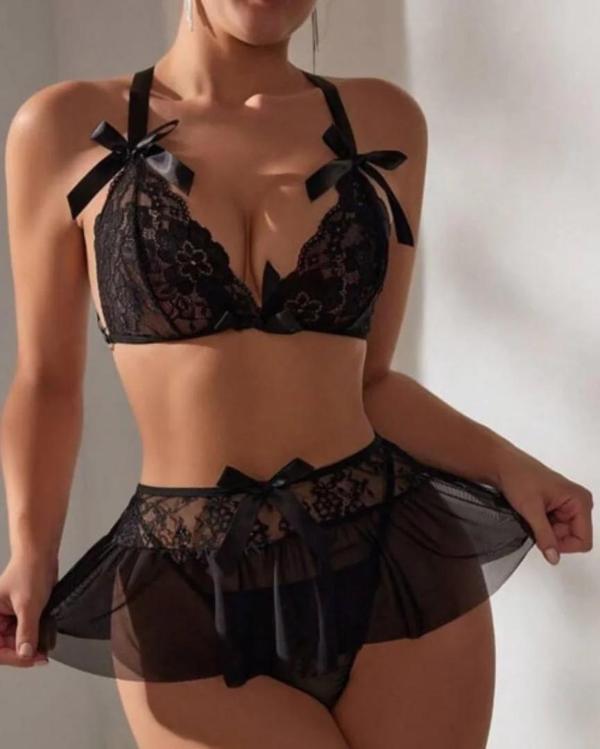 Fantezi Siyah Dantelli Mini Etekli Babydoll - Image 1