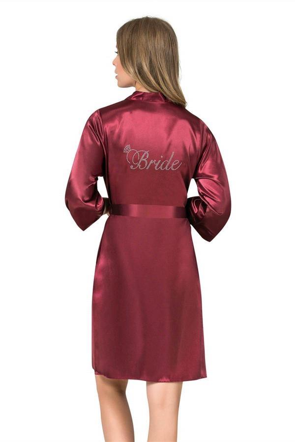 Bordo Kısa Saten Bride Sabahlık - Image 1
