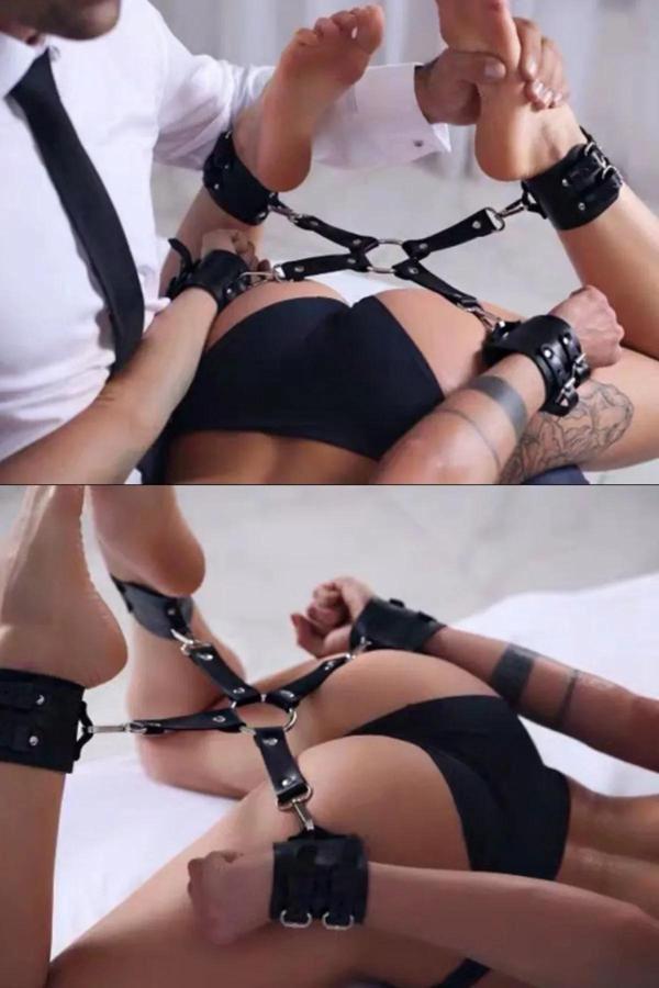 Fantezi Siyah Deri Pozisyon El Ayak Kelepçesi - Image 1