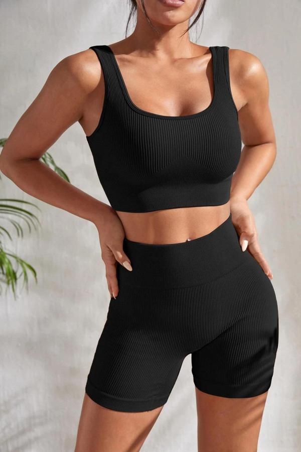 Kadın Siyah Kalın Askılı Yüksek Bel Şortlu Gecelik Takımı - Image 1