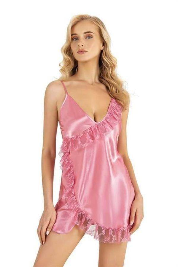 Pembe Kısa Saten Gecelik 8229 - Image 1