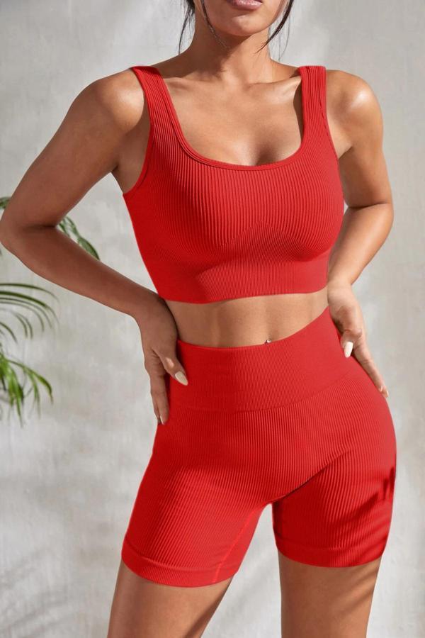 Kadın Kırmızı Kalın Askılı Yüksek Bel Şortlu Gecelik Takımı - Image 1
