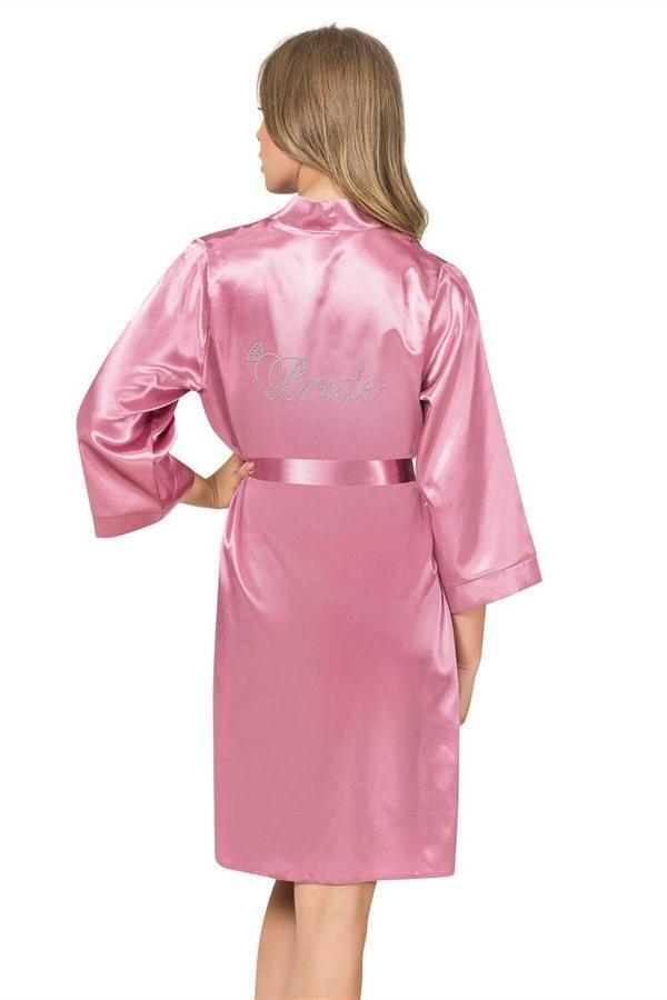 Gül Kurusu Kısa Saten Bride Sabahlık - Image 1