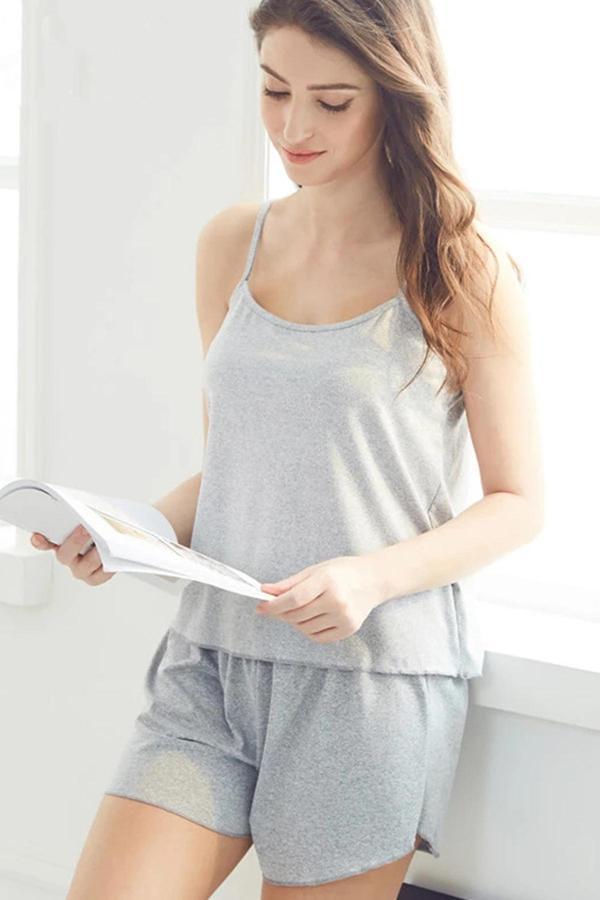 Kadın Gri Şortlu Penye Gecelik Takımı - Image 1