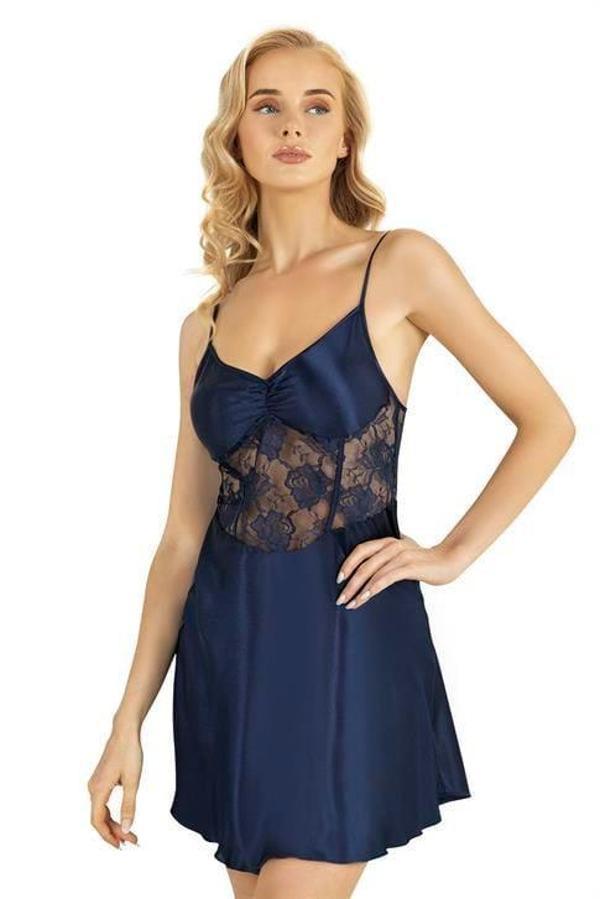 Lacivert Kısa Saten Gecelik 8239 - Image 1