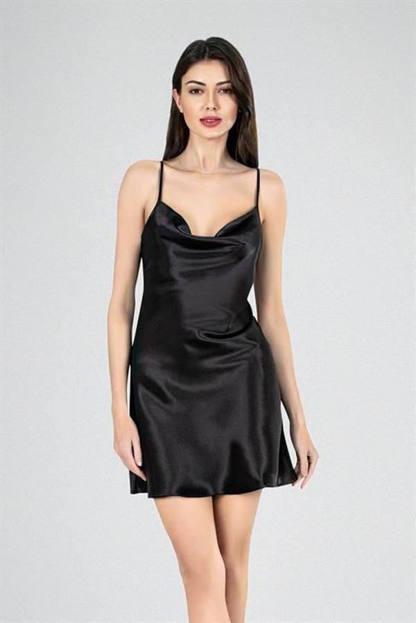 Kısa Gecelik Degaje Siyah 7740 - Image 1