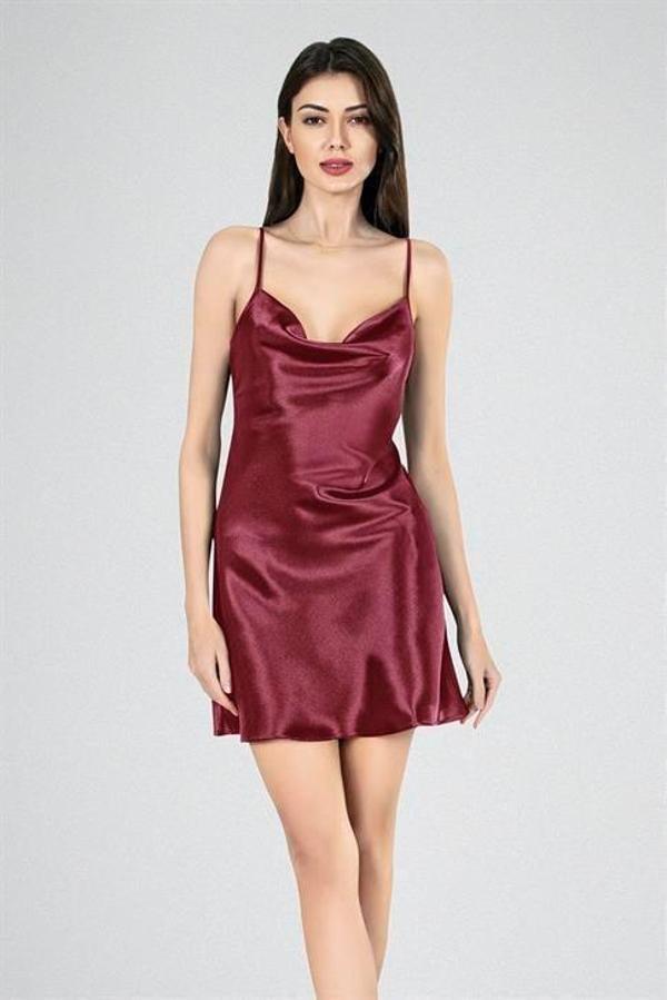 Kısa Gecelik Degaje Bordo 7740 - Image 1