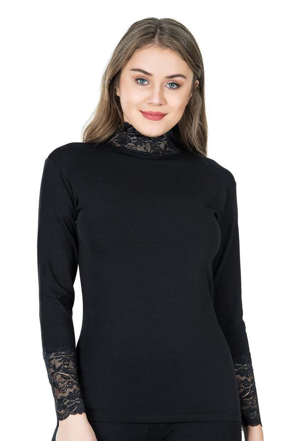 Balıkçı Yaka Dantelli Kadın Tişört 278 - Image 1