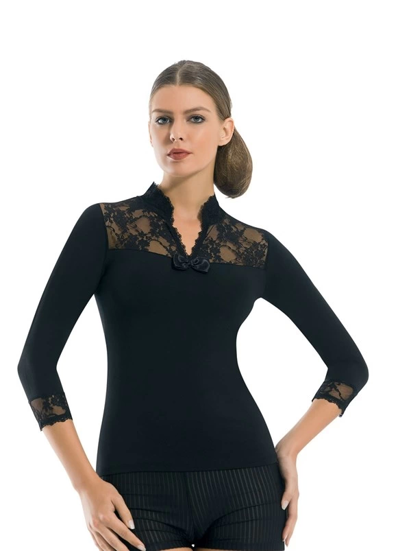 Geniş Dantelli Patlı Uzun Kollu Elestan Bluz  2176 - Image 1