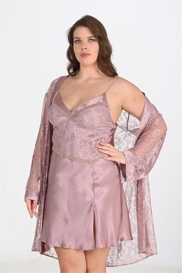 Büyük Beden 2li Vizon Sabahlık Takımı Bigsize 6205 - Image 1