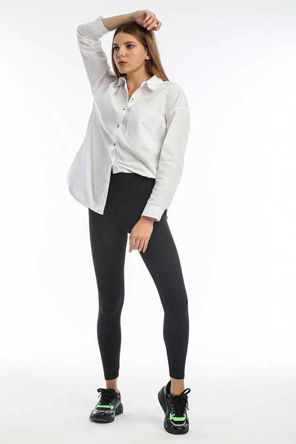 Siyah Yüksek Bel Fitilli Tayt 0608 - Image 1