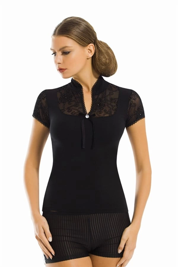 Berrak Dantelli Yarım Kollu Kadın Bluz Elestan - Image 1