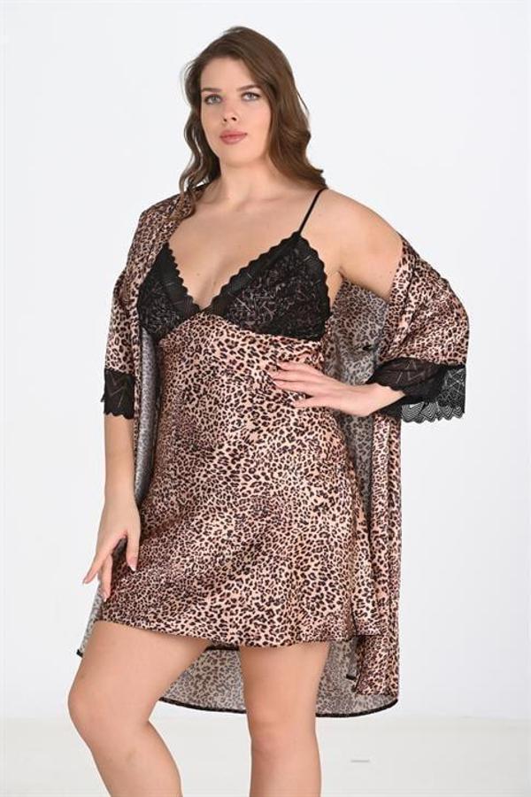 Büyük Beden 2li Leopar Sabahlık Takımı Bigsize 6203 - Image 1