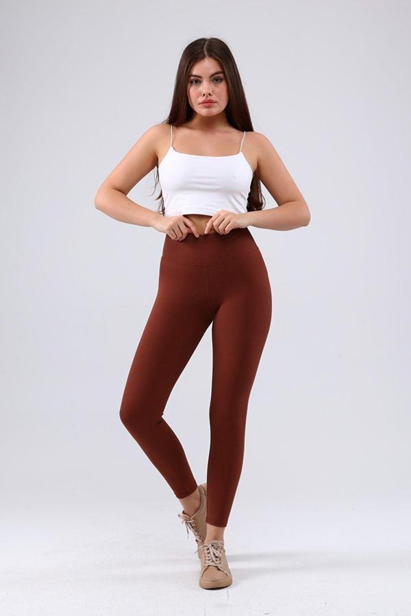 Bordo Yüksek Bel Fitilli Tayt 0608 - Image 1