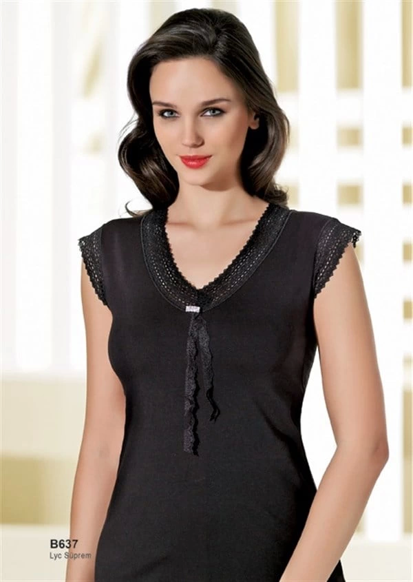 Şahinler Dantelli Taşlı Yarım Kol Atlet B637 - Image 1