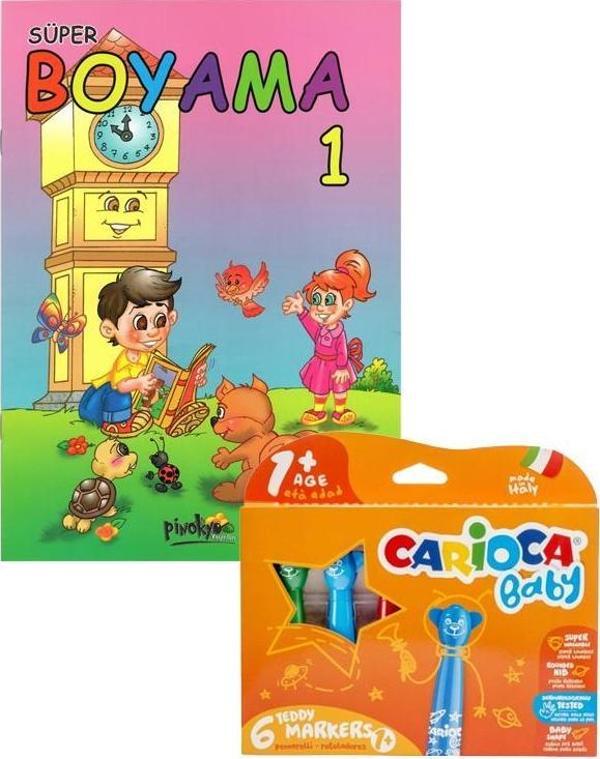 Carioca Süper Jumbo Teddy Keçeli Kalem 6 Renk - Boyama Kitabı Set - Image 1