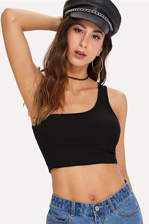 Kadın Siyah Tek Omuz Crop Büstiyer - Image 1