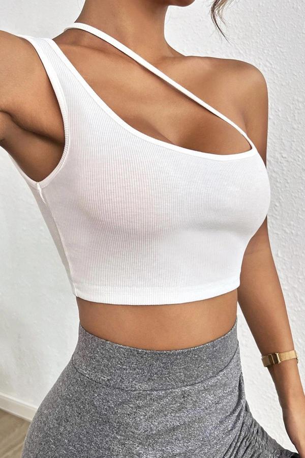 Kadın Beyaz Tek Omuzlu Çapraz Askılı Crop Top Büstiyer - Image 1