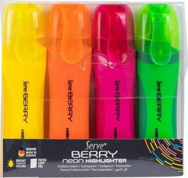 Serve Berry Neon Fosforlu Kalem 4’lü - Image 1
