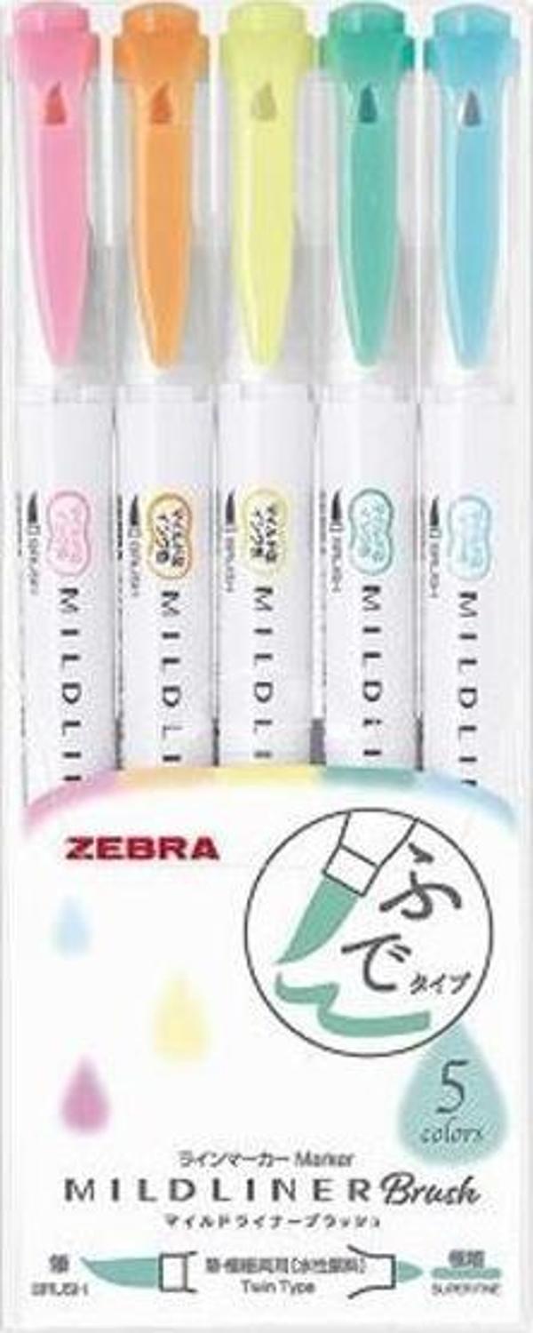 Zebra Mildliner Fırça Uçlu Fosforlu Kalem 5’li WFT8-5C - Image 1