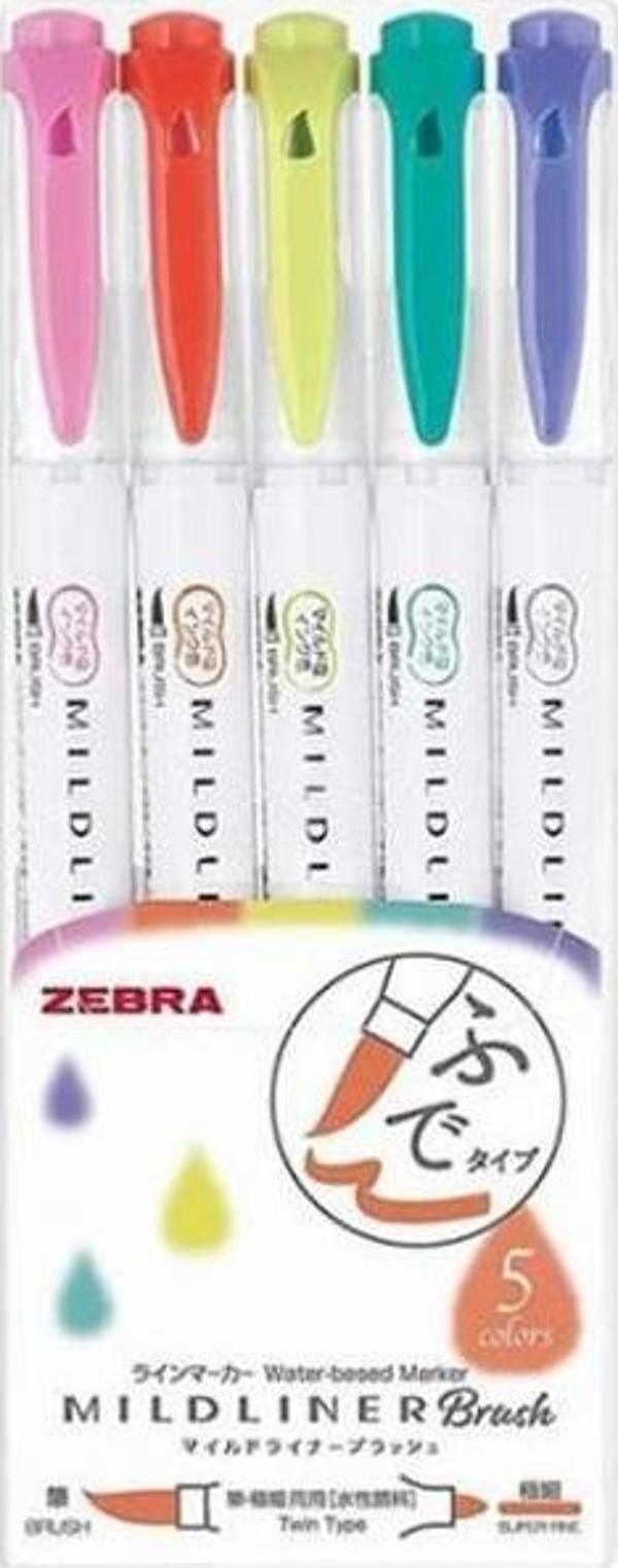 Zebra Mildliner Fırça Uçlu Fosforlu Kalem 5’li WFT8-5CHC - Image 1