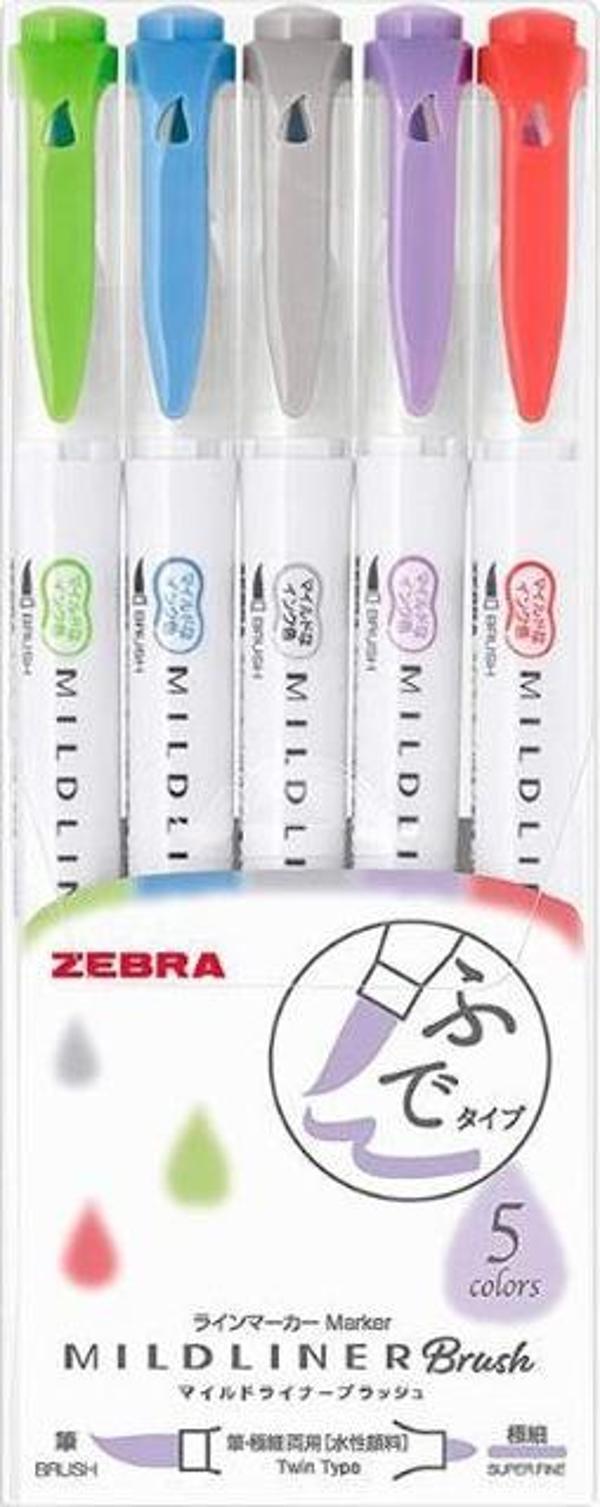 Zebra Mildliner Fırça Uçlu Fosforlu Kalem 5’li WFT8-5CNC Model 2 - Image 1