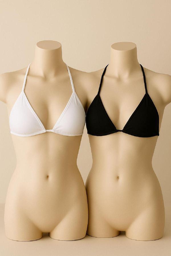 Kadın Siyah Ve Beyaz Minimal Kesim Üçgen Bikini Üstü - Image 1