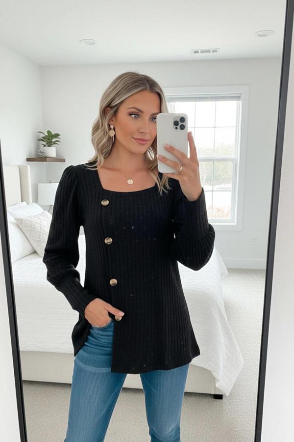 Kadın Uzun Kollu Düğmeli Mevsimlik Bluz – Yumuşak Dokulu, Esnek ve Sıcak Tutan Kumaş - Image 1