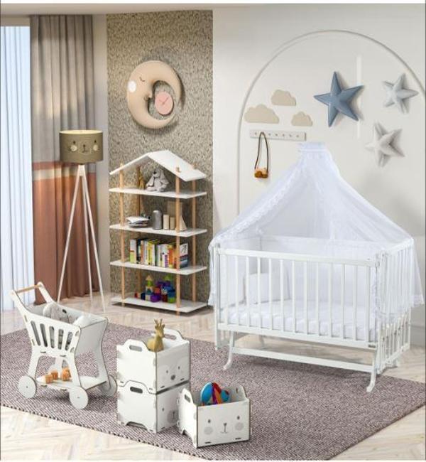 BEBE KONFOR BE-40 ELYAZA(KARYOLA) BESIK BEYAZ (FRANSIZ DANTEL UYKU SET) - Image 1