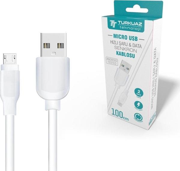 Şarj Data Senkron Kablosu Micro Usb Plus Hızlı Şarj Kablosu Fast Max 2a Beyaz 1 Metre Eko - Image 1