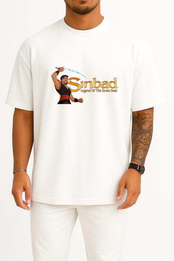 Oversize Denizci Sinbad Seven Seas Göğüs Tasarımlı Unisex T-Shirt - Image 1