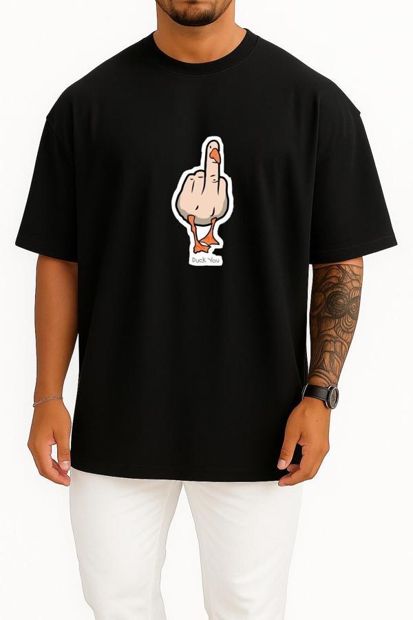 Oversize Duck You Göğüs Tasarımlı Unisex T-Shirt - Image 1