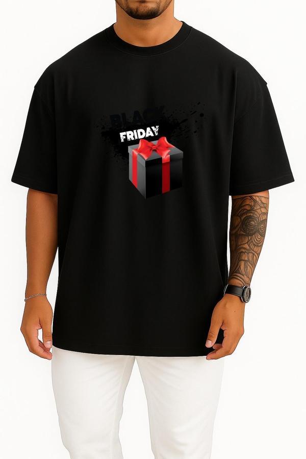 Oversize Black Friday - Kara Cuma Göğüs Tasarımlı Unisex T-Shirt - Image 1